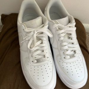 All white AIR FORCE ONES mens size 12. Slight star loss on bottom. No creases.